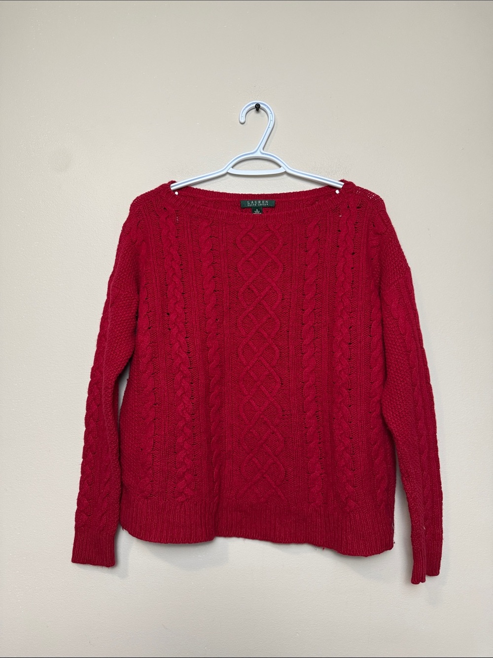 Ralph Lauren Red Cable Knit Crewneck Sweater size S